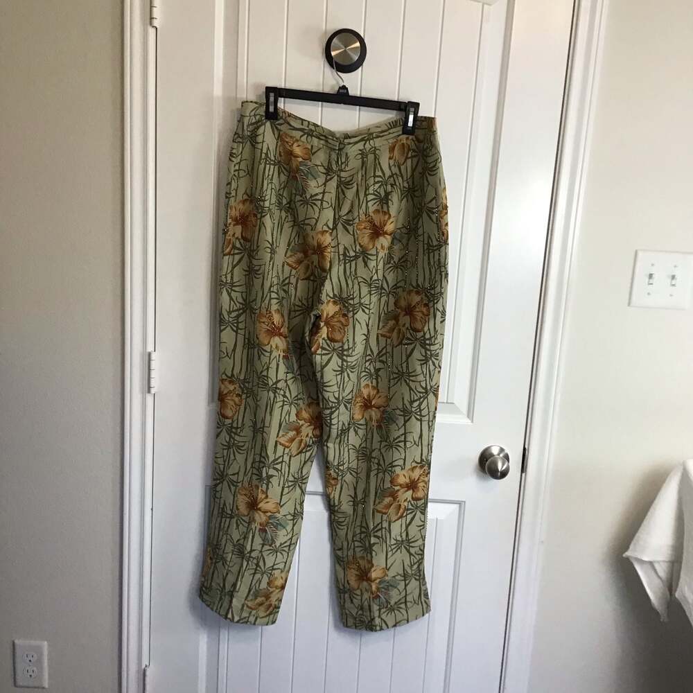 Adrianna Papell Silk Beaded Tropical Floral Pants Size 14 Summer Chic - Picture 3 of 15